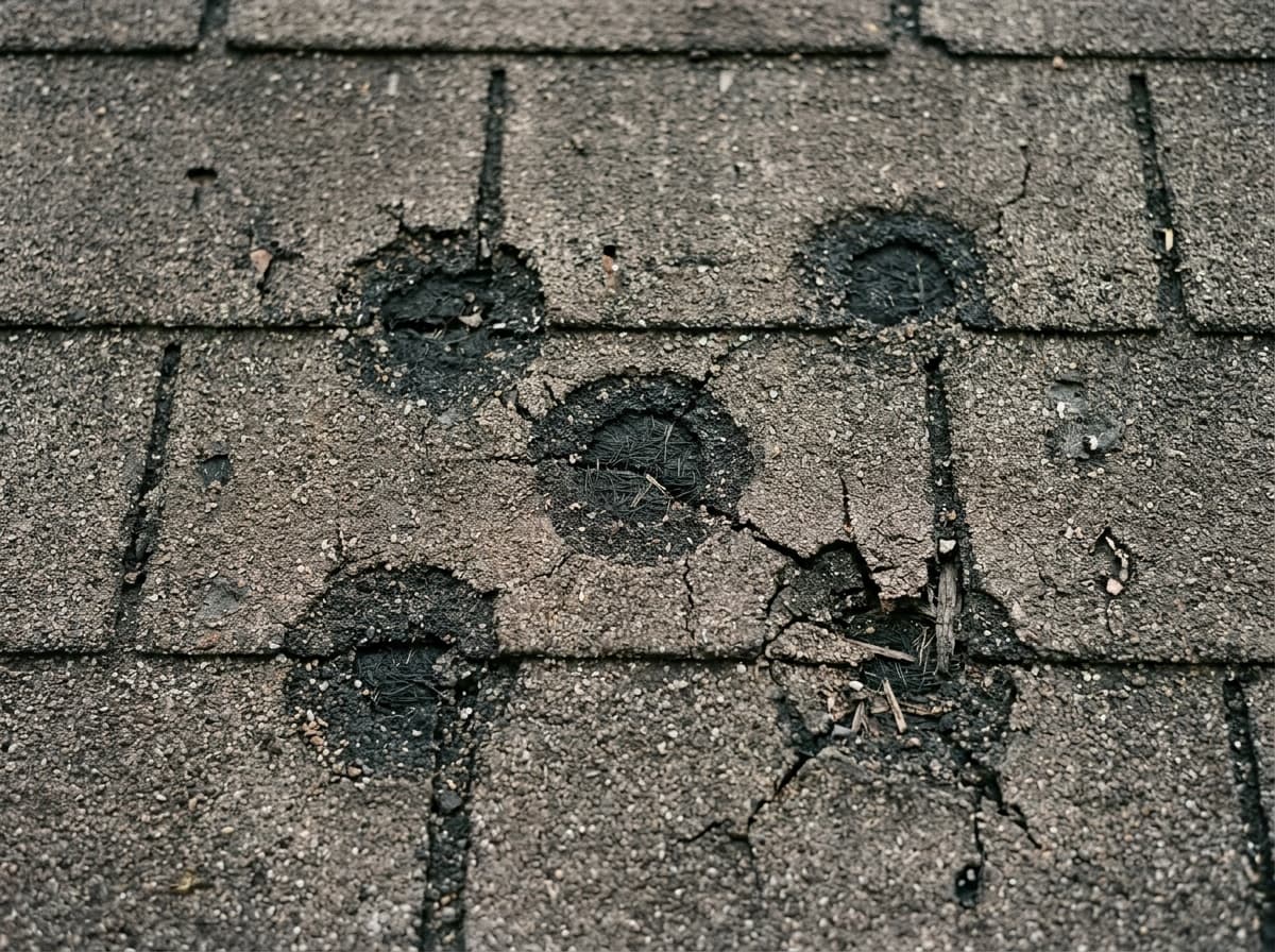 Hail bruising on an asphalt shingle, the damage an adjuster looks for